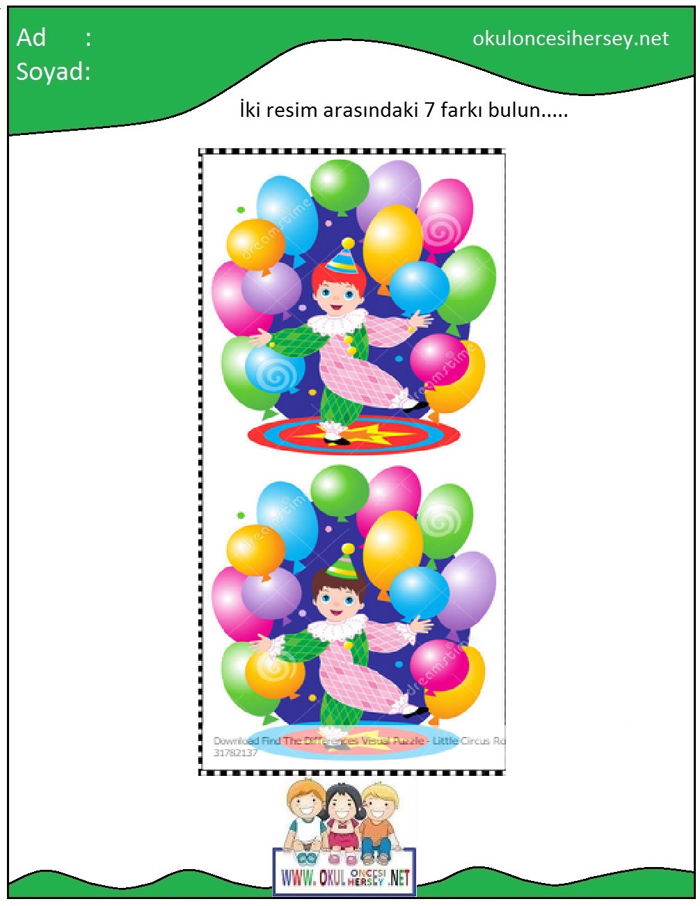 okul öncesi İki Resim Arasındaki Farkı Bul